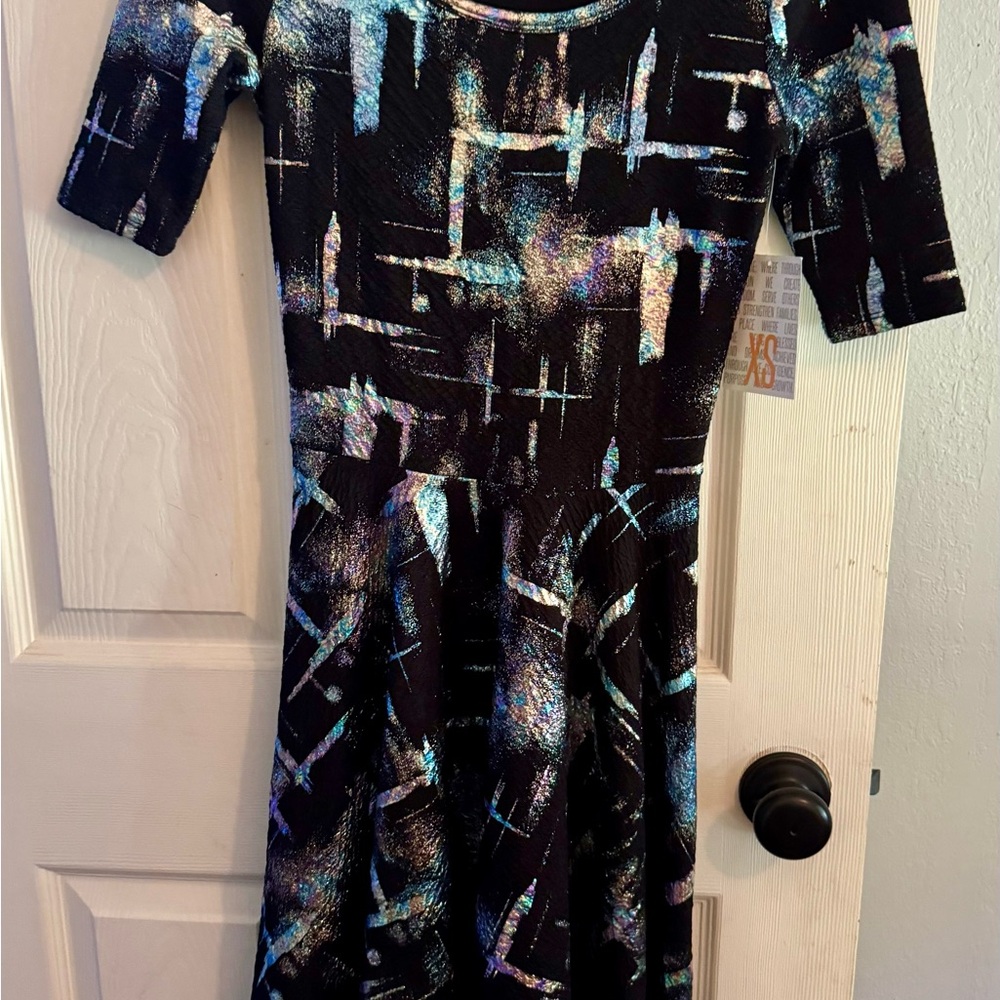 LuLaRoe Black and Blue Abstract Midi Dress